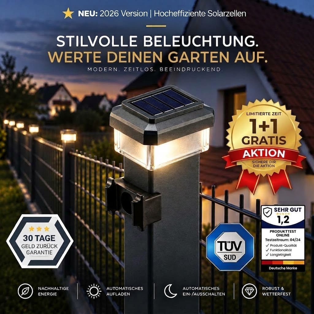 6040 Solar Zaunleuchte LED - 60X40mm (1+1 GRATIS)